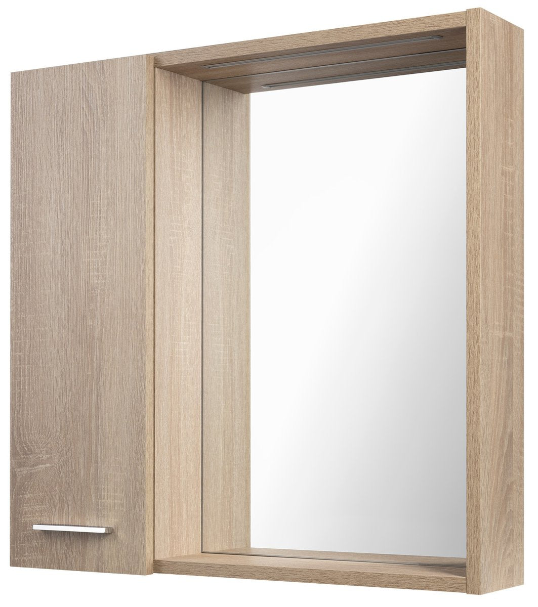 Omarica z ogledalom in LED-osvetlitvijo AQUALINE ZOJA/KERAMIA FRESH STRIP, 60 × 60 × 14 cm, leva, hrast platin – izdelek 45027S