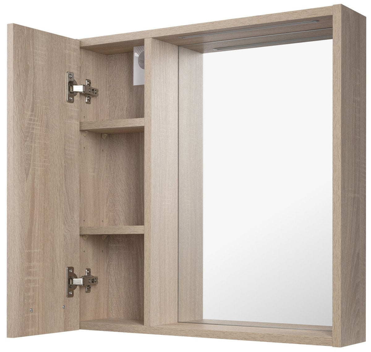Omarica z ogledalom in LED-osvetlitvijo AQUALINE ZOJA/KERAMIA FRESH STRIP, 60 × 60 × 14 cm, leva, hrast platin – izdelek 45027S – dodatni pogled 2