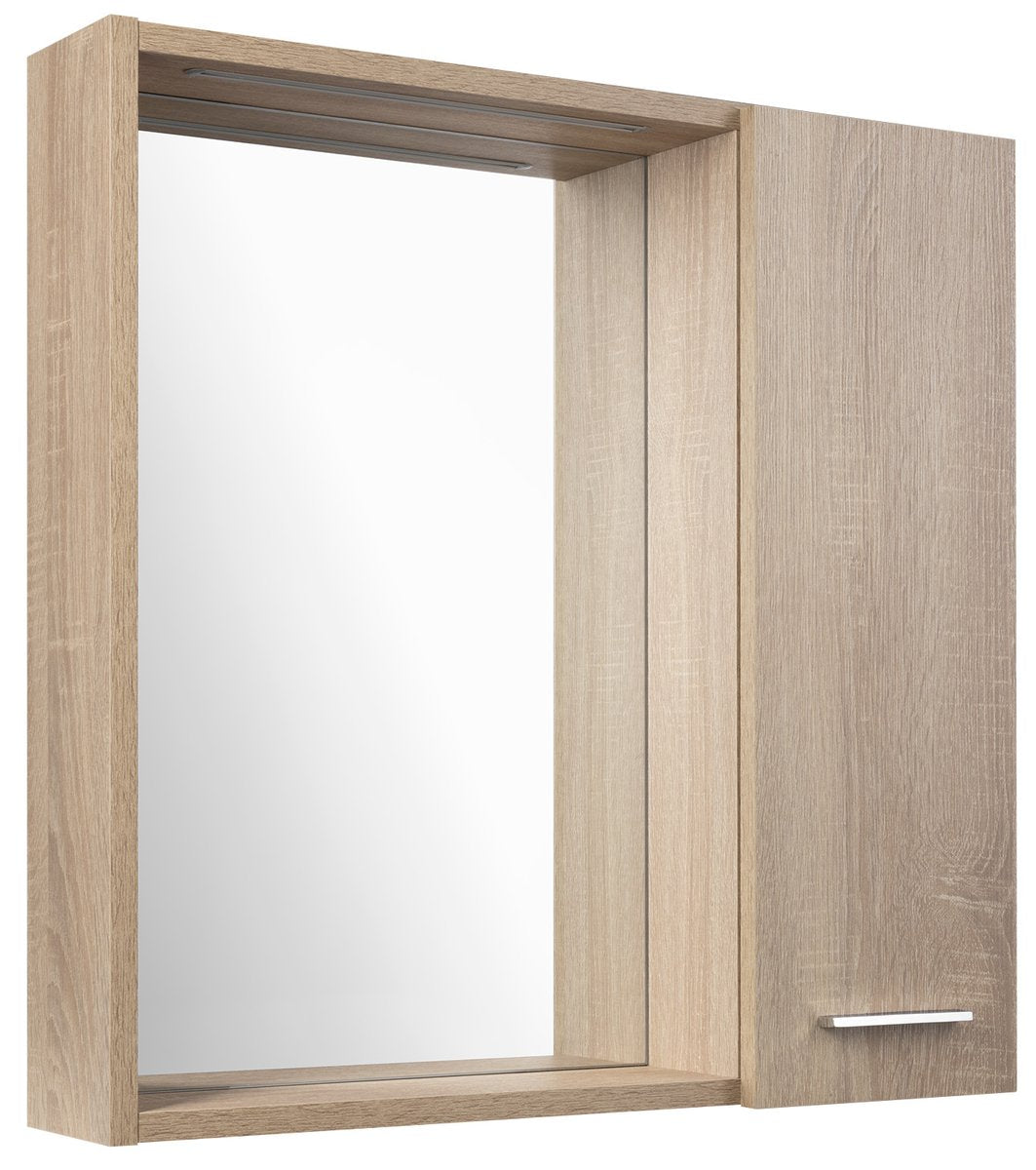 Omarica z ogledalom in LED-osvetlitvijo AQUALINE ZOJA/KERAMIA FRESH STRIP, 60 × 60 × 14 cm, desna, hrast platin – izdelek 45028S