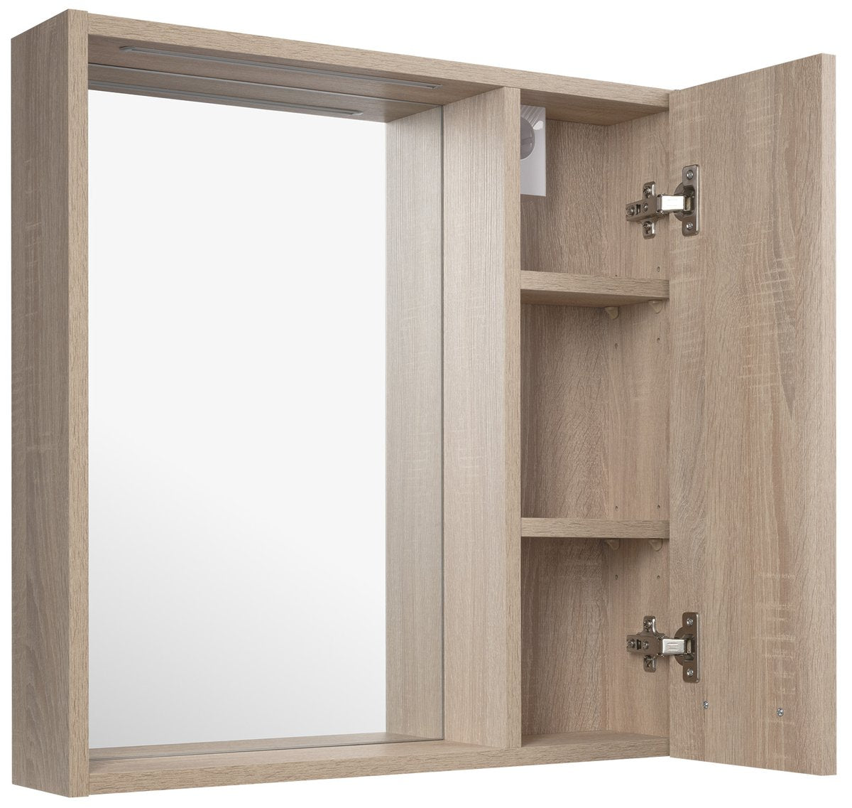 Omarica z ogledalom in LED-osvetlitvijo AQUALINE ZOJA/KERAMIA FRESH STRIP, 60 × 60 × 14 cm, desna, hrast platin – izdelek 45028S – dodatni pogled 2