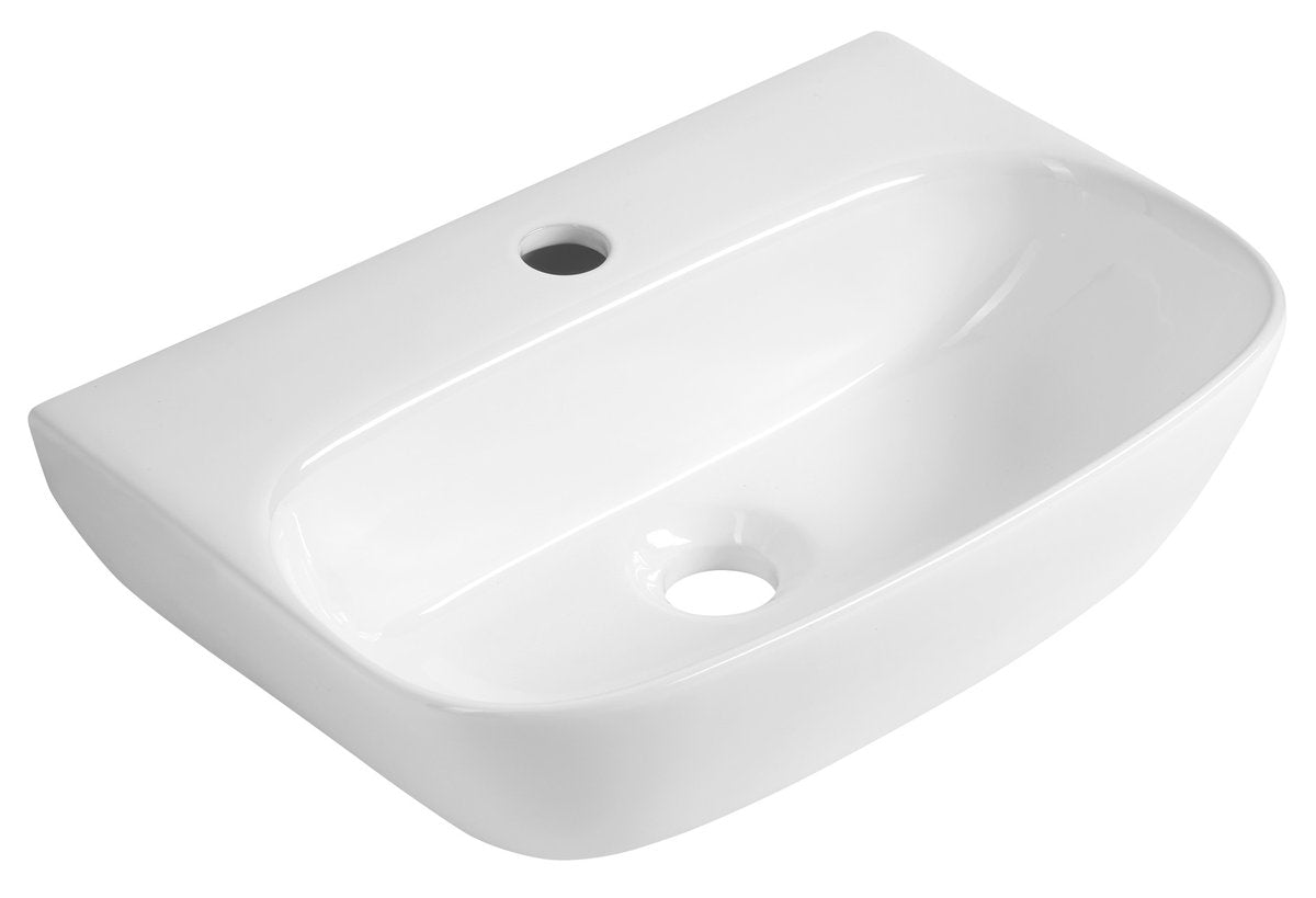 Keramični umivalnik AQUALINE FLANNY, 46 × 31 cm, bel – izdelek NP396