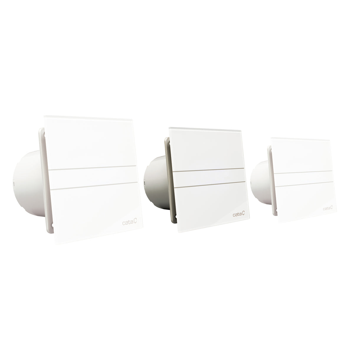 Aksialni kopalniški ventilator CATA E-120 G, 15 W, priključek 120 mm, bel – izdelek 00901000 – prikaz različic serije. Prikaz vključuje tudi druge različice serije; nakup vključuje samo izbrani artikel.