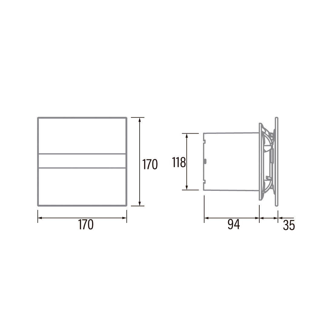 Tehnična risba – Aksialni kopalniški ventilator s časovnikom CATA E-120 GT, 15 W, priključek 120 mm, bel – izdelek 00901100