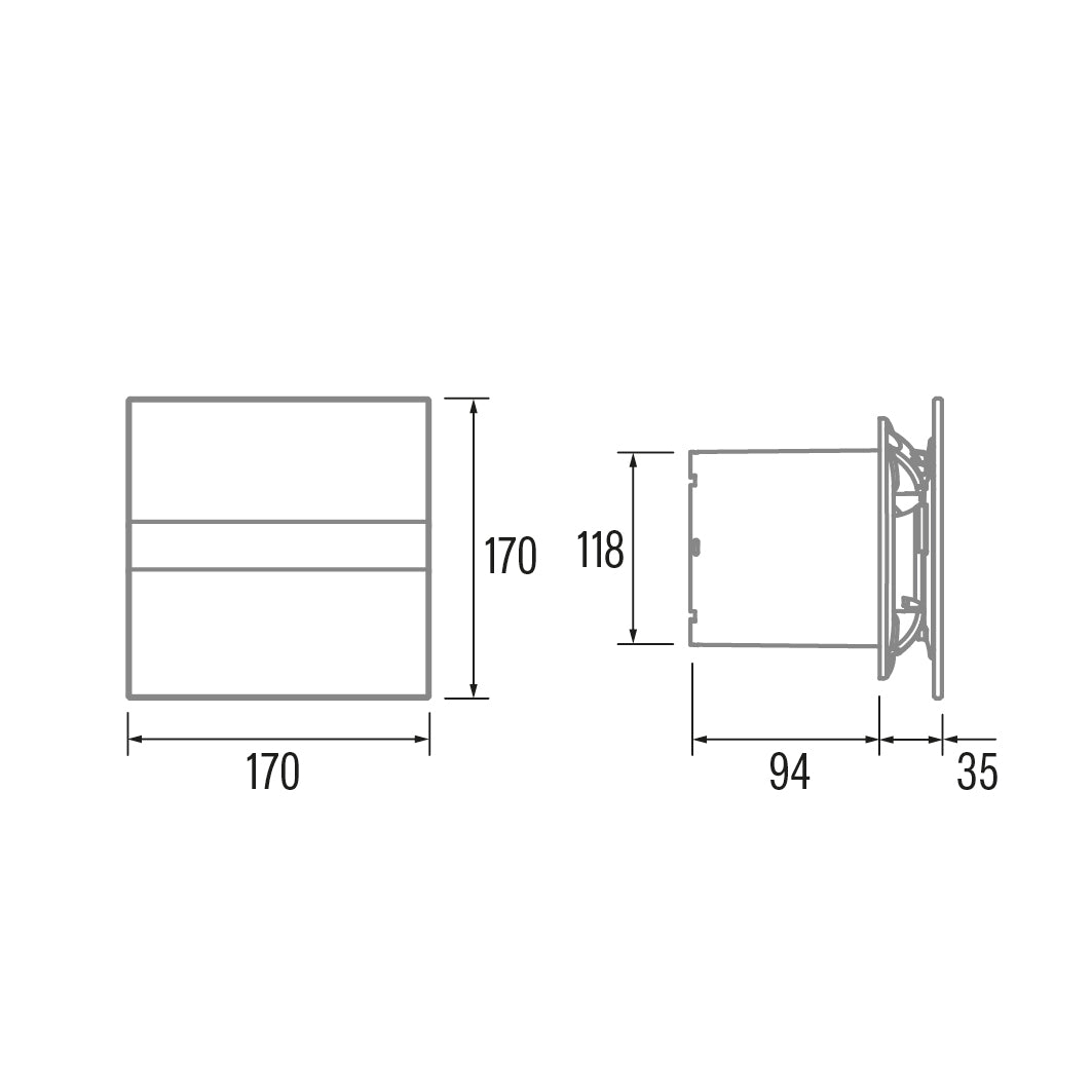 Tehnična risba – Aksialni kopalniški ventilator CATA E-120 GB, 15 W, priključek 120 mm, črn – izdelek 00901402