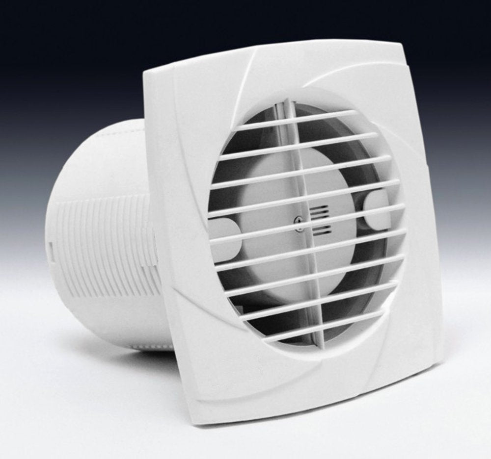 Kopalniški ventilator s časovnikom CATA B-12 PLUS T, 20 W, priključek 120 mm, bel – izdelek 00982100 – fotografija serije 1. Fotografija velja za celotno serijo; mere izbranega artikla so navedene v opisu.