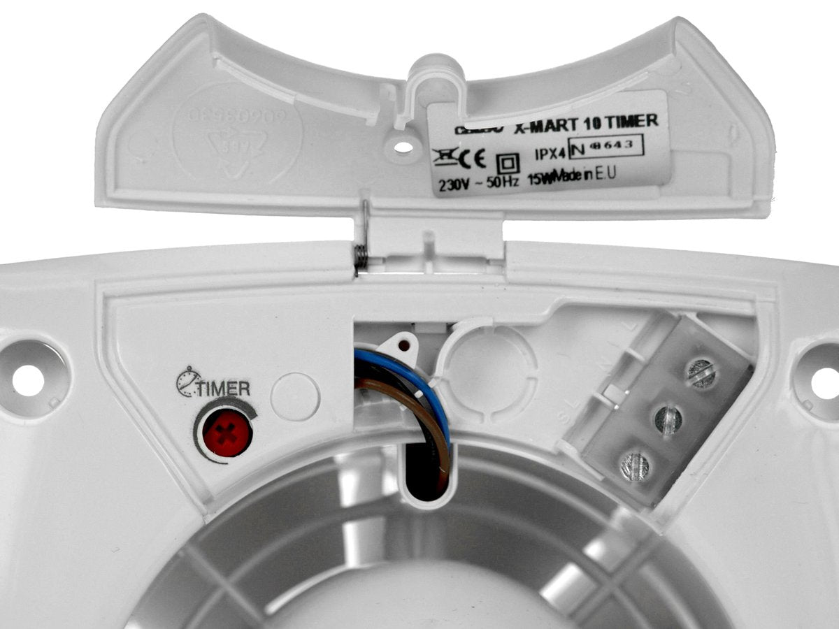 Aksialni kopalniški ventilator s časovnikom CATA X-MART 10T, 15 W, priključek 100 mm, bel – izdelek 01011000 – dodatni pogled