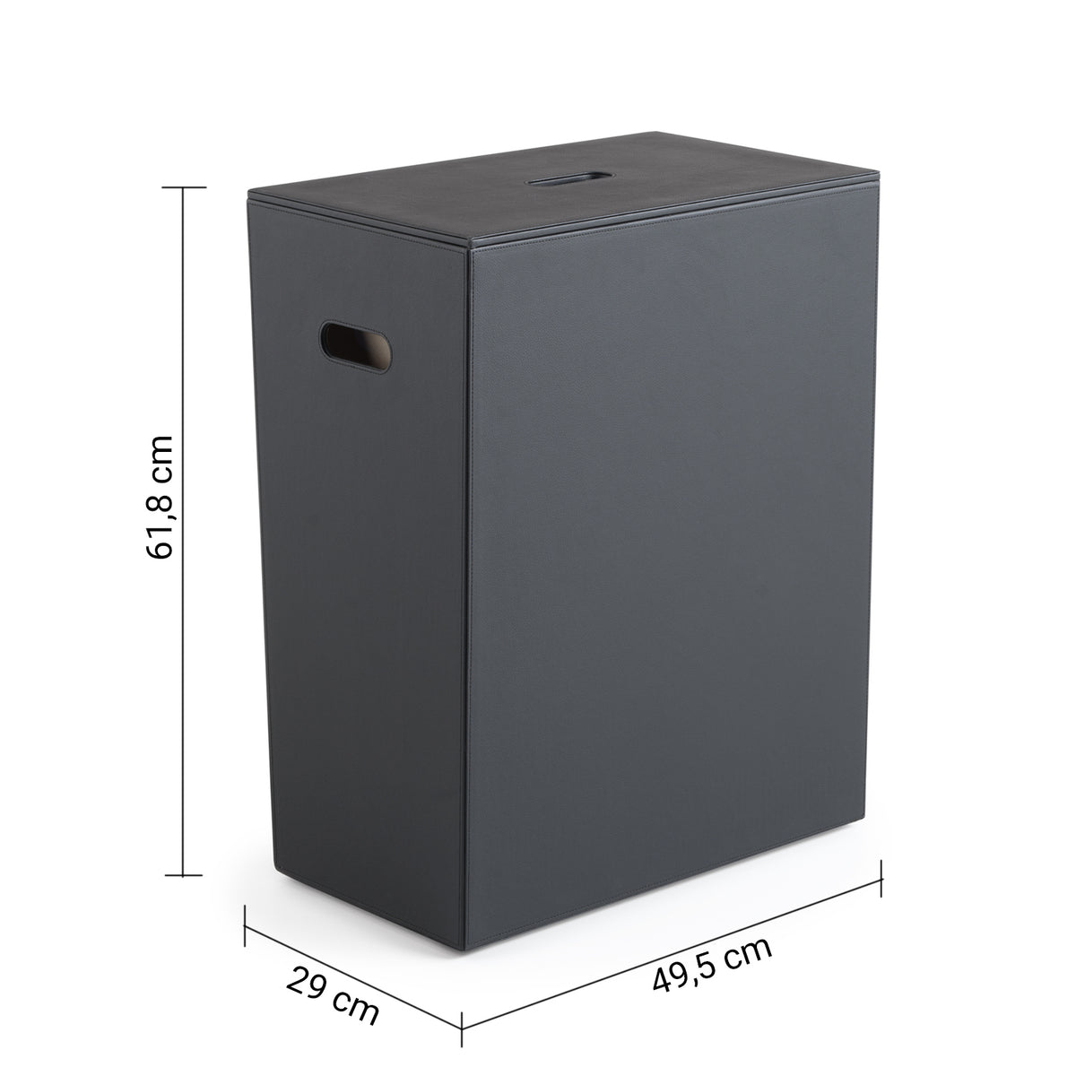 Koš za perilo GEDY LUXURY, 49,5 × 61,8 × 29 cm, črn – izdelek 103714 – pogled z označenimi merami