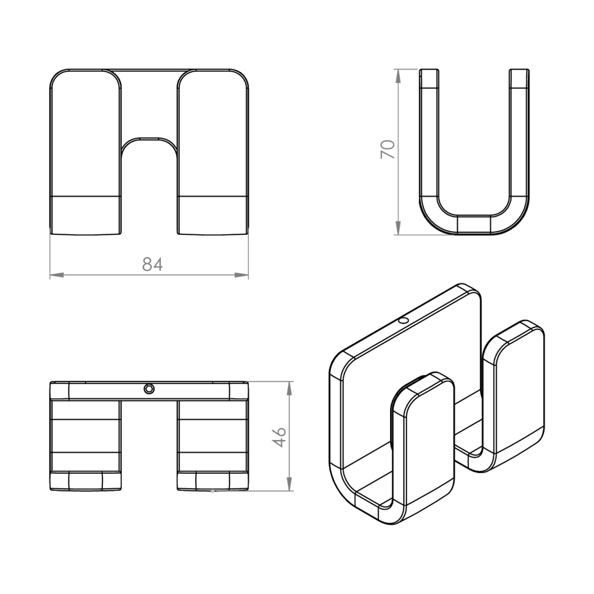 Tehnična risba – Dvojni obešalnik GEDY OUTLINE, krom – izdelek 322813