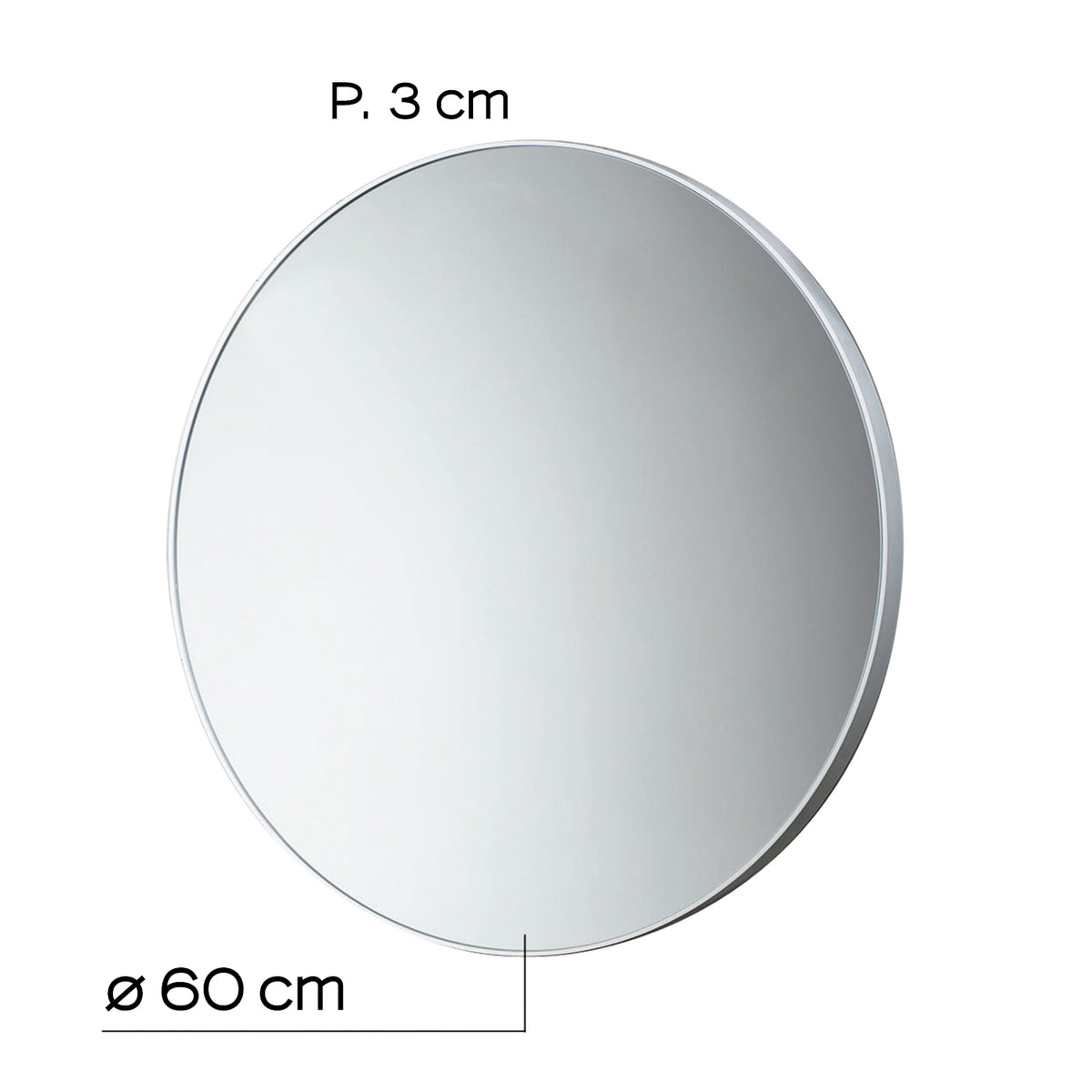 Okroglo ogledalo v plastičnem okvirju GEDY, Ø 60 cm, belo – izdelek 600002 – pogled z označenimi merami