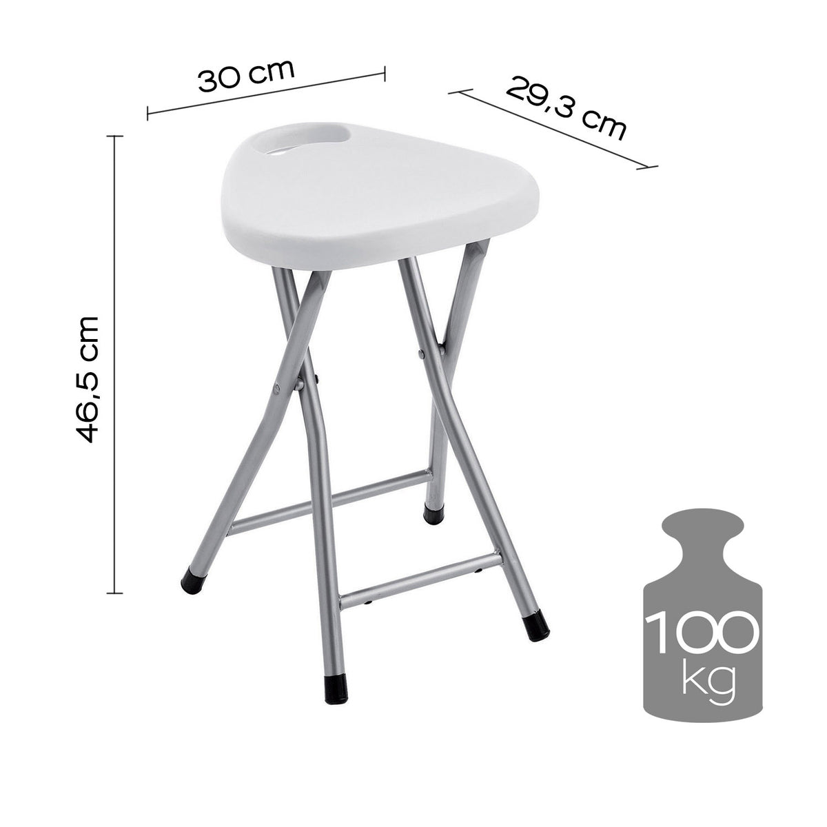 Kopalniški stolček GEDY, 30 × 46,5 × 29,3 cm, bel – izdelek CO75 – pogled z označenimi merami