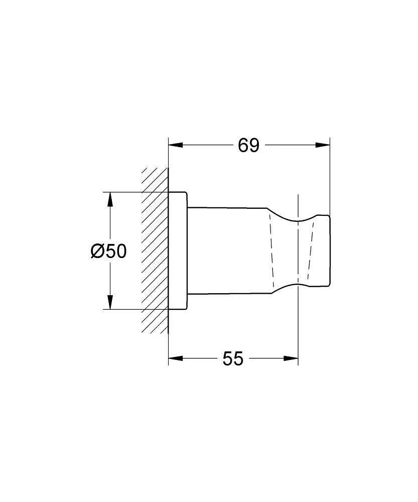 GROHE Rainshower fiksno stensko držalo ročne prhe, Brushed Hard Graphite (27074AL0) – tehnična risba z merami