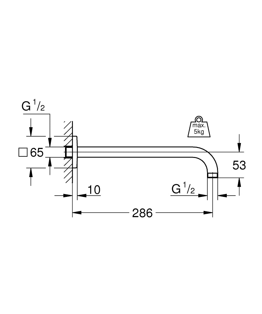 GROHE Rainshower stenska ročica za nadglavno prho 27,5 cm, krom (27488000) – tehnična risba z merami