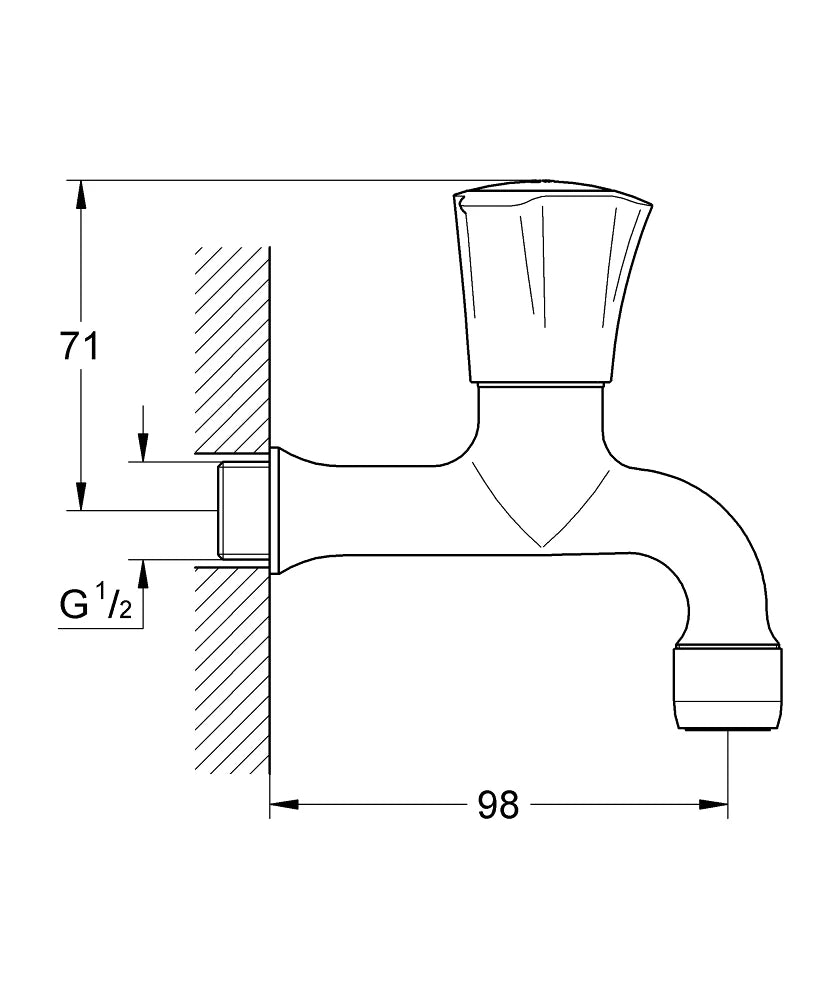 GROHE Costa stenski ventil za hladno vodo, krom (30098001) – tehnična risba z merami