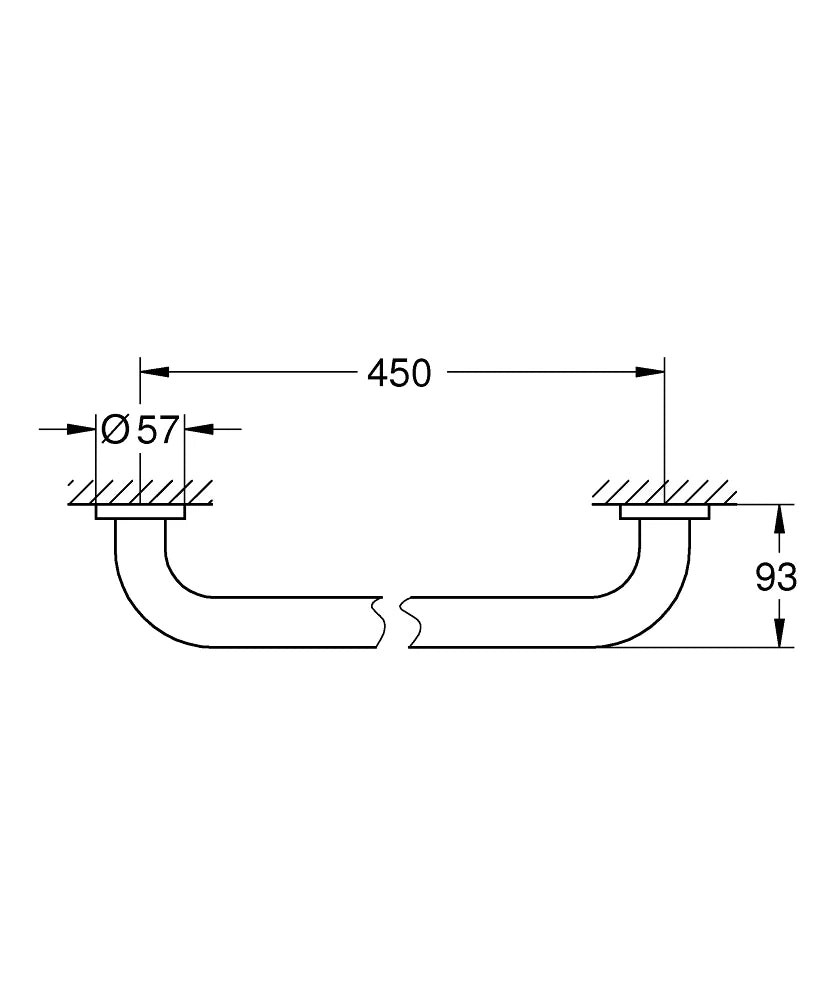 GROHE Essentials oprijemalni ročaj 450 mm, krom (40793001) – tehnična risba z merami