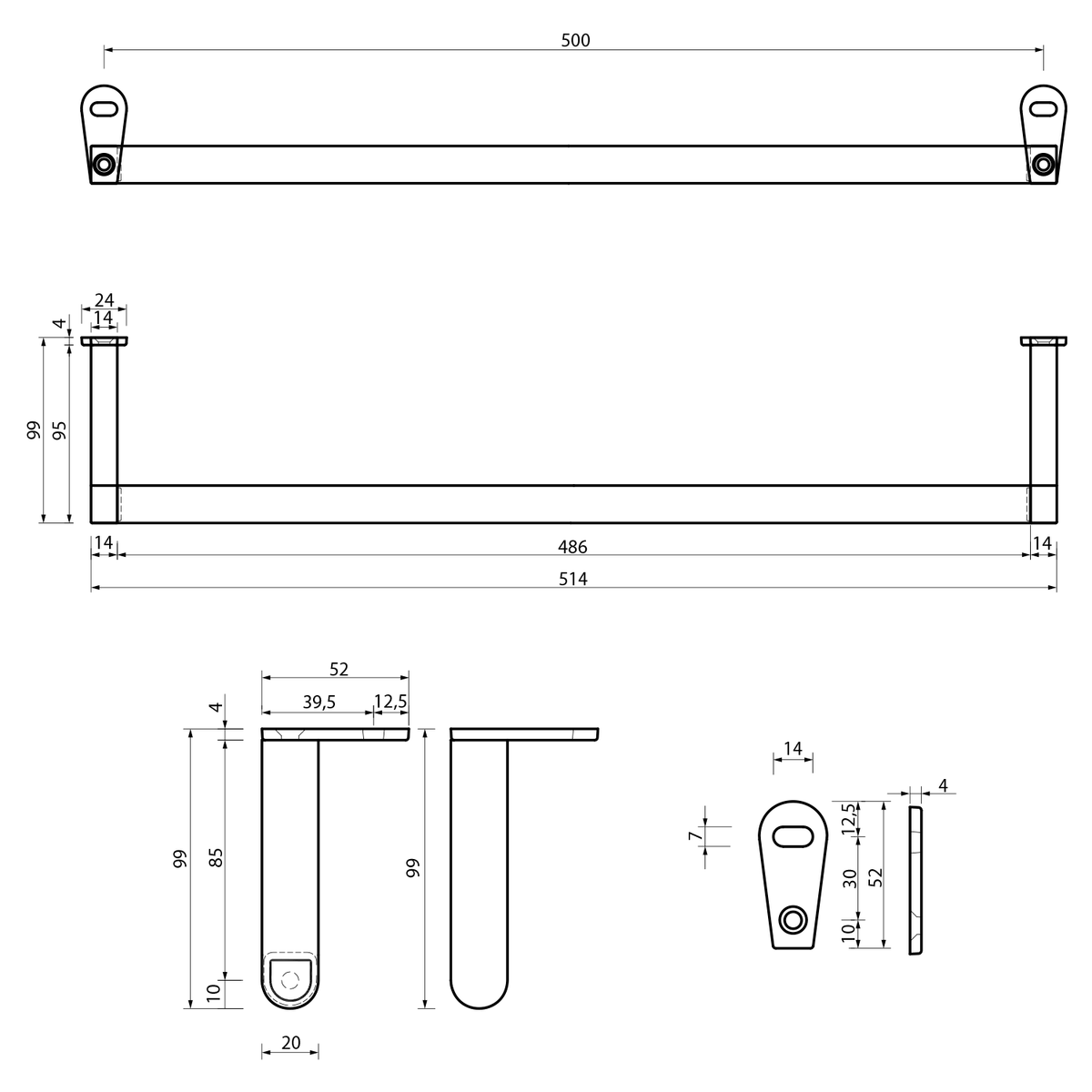 GSI CLASSIC držalo za brisače 60 cm, krom — 2