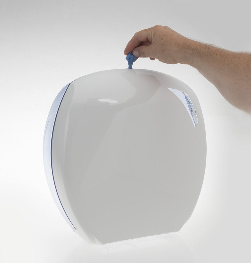 Podajalnik toaletnega papirja MARPLAST SKIN, za zvitek do Ø 29 cm, bel – izdelek A90801 – dodatni pogled; drugi prikazani izdelki niso vključeni