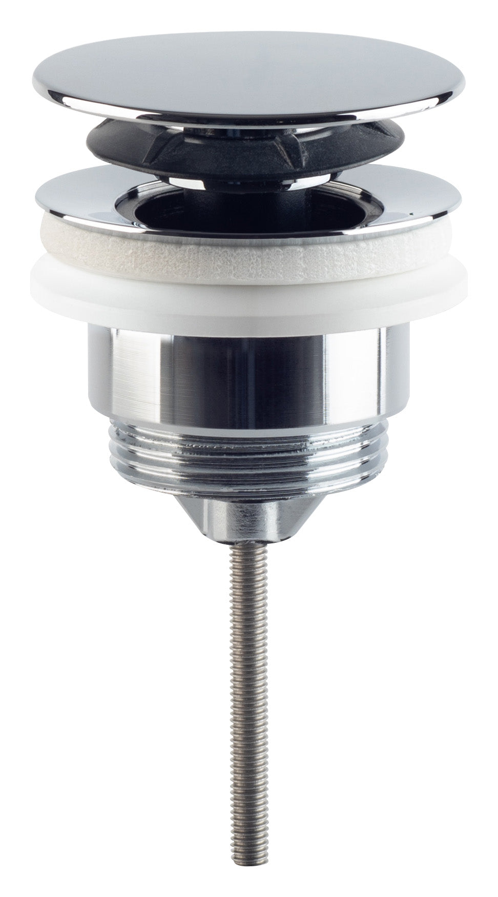 Odtočni ventil za umivalnik OMP TEA klik-klak 5/4", velik čep, za umivalnike debeline 10–45 mm, kromiran – izdelek 7532.310.5