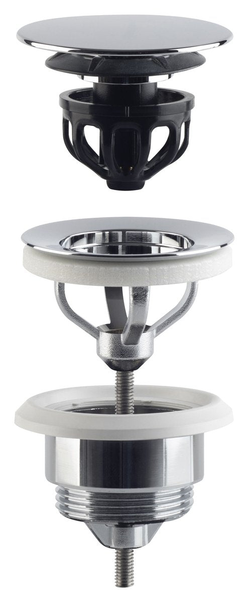 Odtočni ventil za umivalnik OMP TEA klik-klak 5/4", velik čep, za umivalnike debeline 10–45 mm, kromiran – izdelek 7532.310.5 – sestavni deli 2