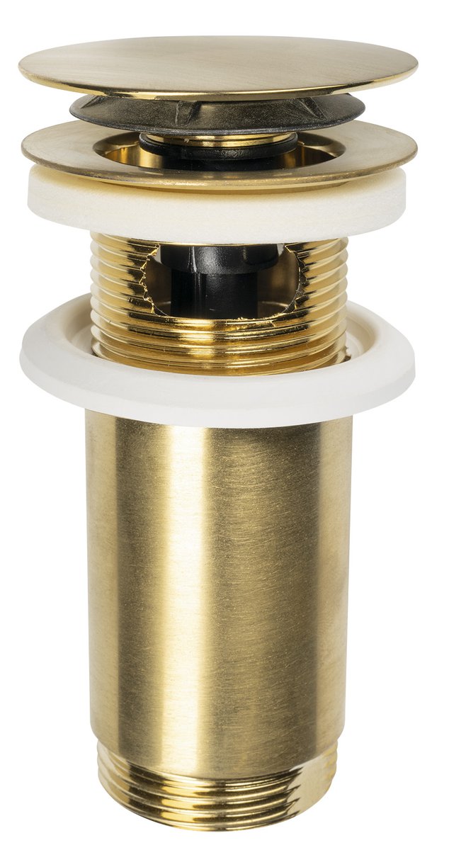 Odtočni ventil za umivalnik OMP TEA klik-klak 5/4", velik čep, za umivalnike debeline 10–80 mm, mat zlat – izdelek 7533.370.5.36