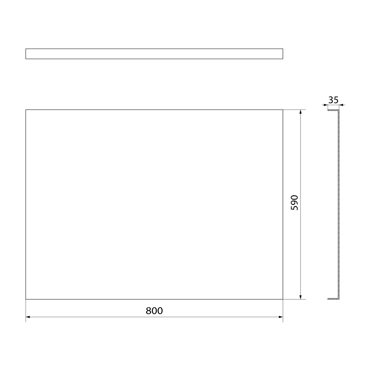 Tehnična risba – Stranski panel za kad POLYSAN PLAIN, 80 × 59 cm, bel – izdelek 72696