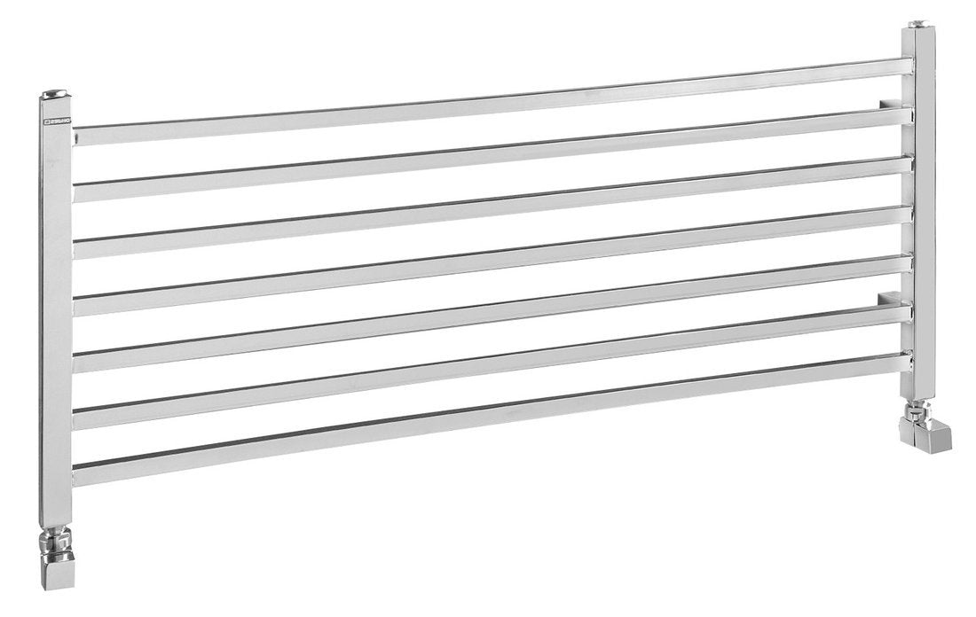 Kopalniški radiator SAPHO METRO, 1000 × 450 mm, kromiran – izdelek 0411-10. Na sliki so prikazani tudi priključni ventili; vsebina nakupa je navedena v opisu.