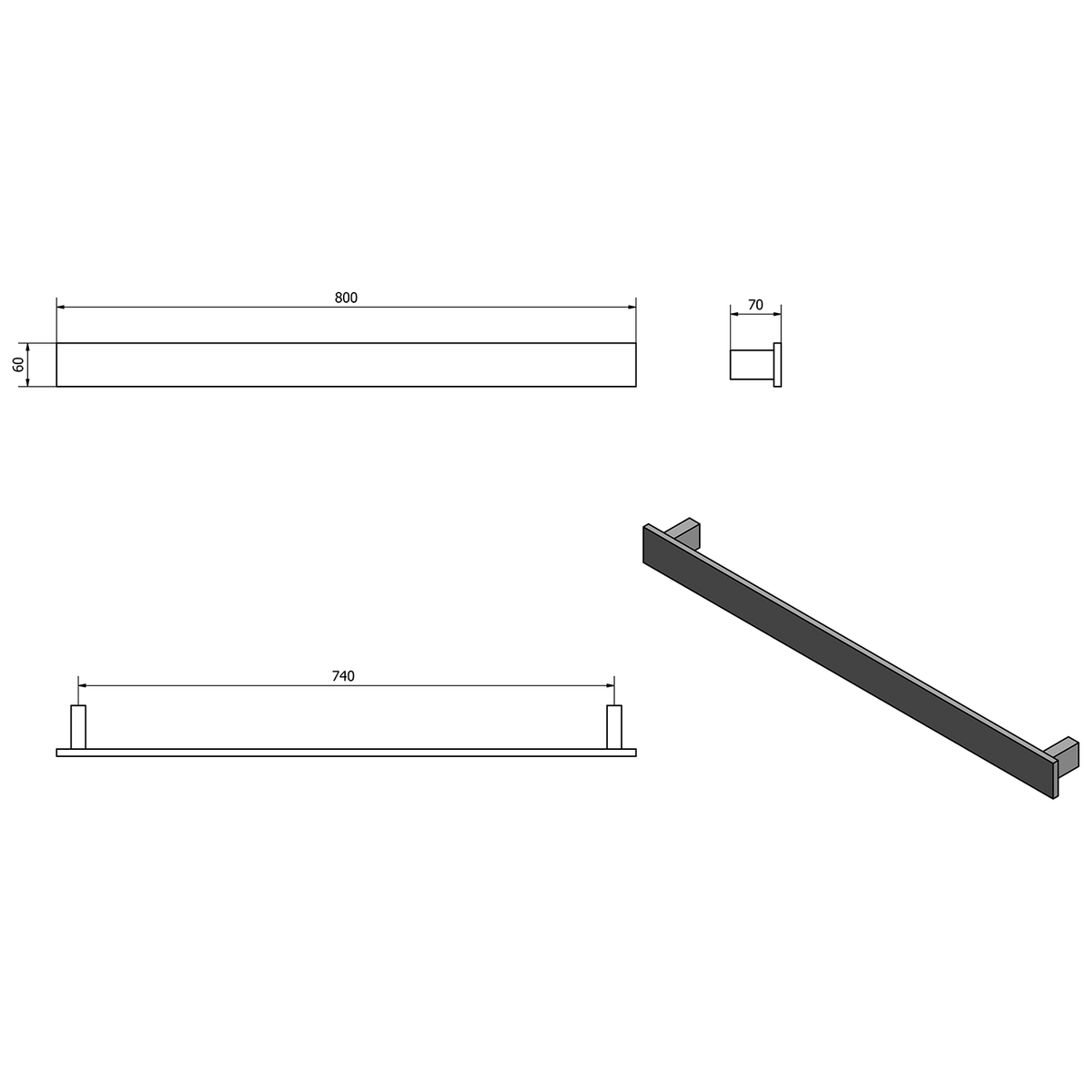 Tehnična risba – Držalo za brisače SAPHO PATRON, 800 mm, bela – izdelek PX036