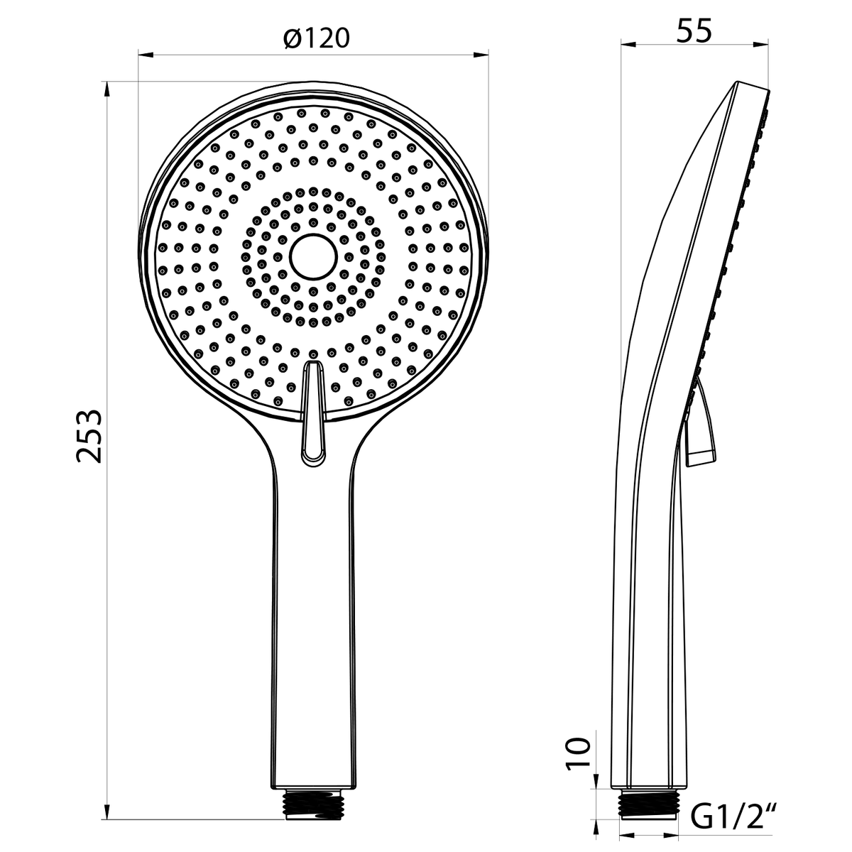 Tehnična risba – Masažna tuš ročka SAPHO s 3 funkcijami, Ø 120 mm, mat zlata – izdelek SK879GB